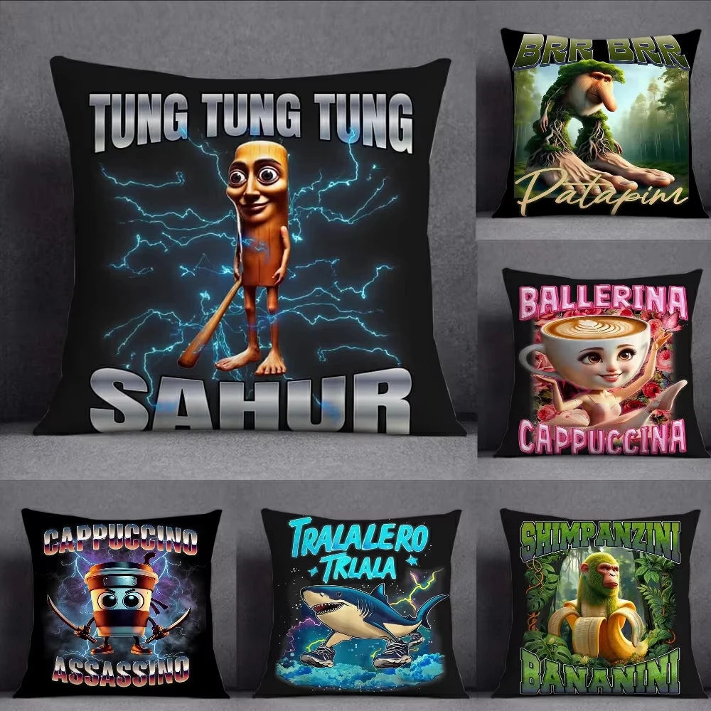 

Креативная наволочка ITALlAN Brainrot с животными, квадратная, с двусторонней печатью, из короткого плюша, для дивана, подушка для спальни, прикроватная подушка