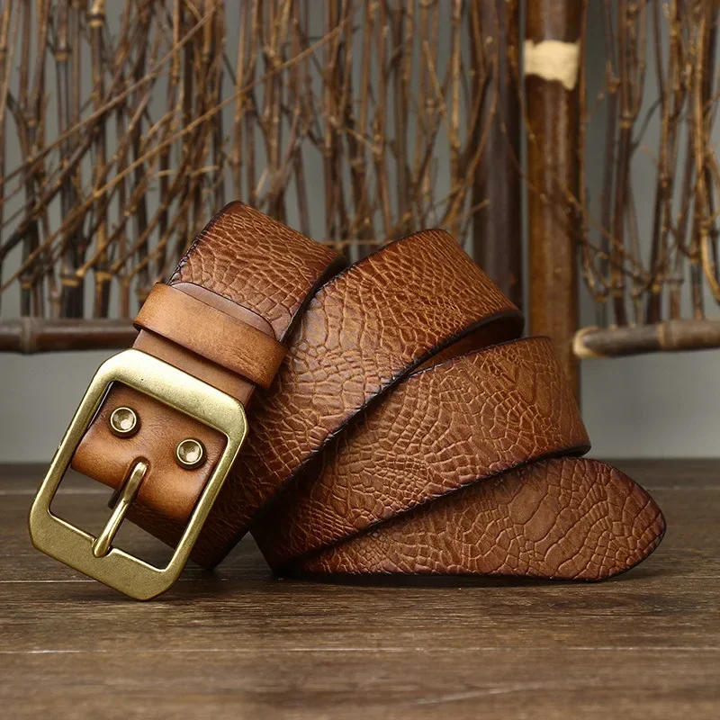 3,8 CM Reine Rindsleder Hohe Qualität Echtes Leder Gürtel für Männer Marke Strap Männlichen Messing Schnalle Phantasie Vintage Jeans Cowboy cintos