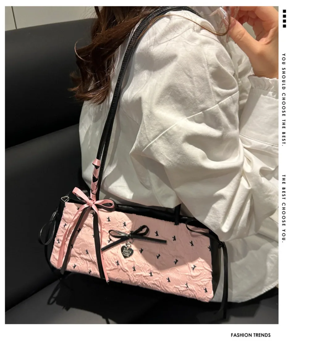 Elegante Damenhandtasche mit koreanischer Schleifendekoration, Nischenstil, PU-Material, quadratische Tasche, Reißverschluss, Unterarmtasche, für den Alltag. – Detail 8