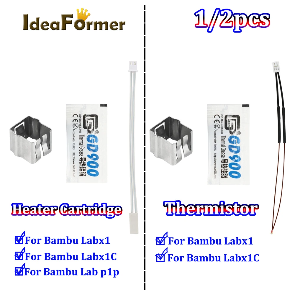 

1/2 шт. термистор и керамическая нагревательная пластина для Bambu Lab X1/X1-карбоновый 3D принтер Hotend нагревательный картридж 24 В 48 Вт детали для 3D-принтера