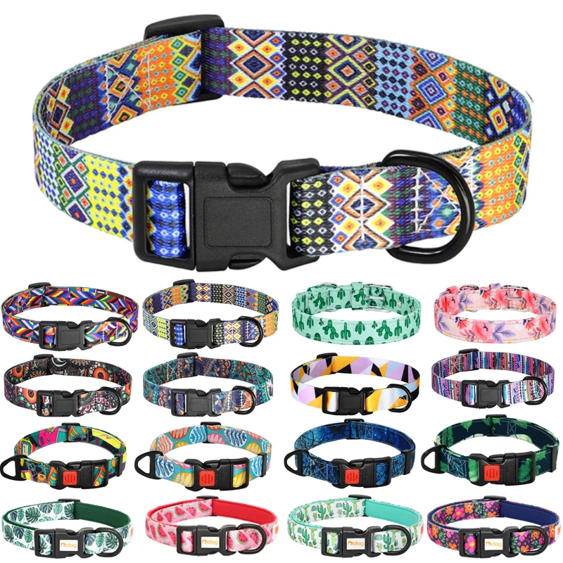 Nylon Print Dog Collar Floral Printed Small Dog Cat Collars Adjustable Puppy Collar for Small Medium Large Dog Chihuahua Bulldog