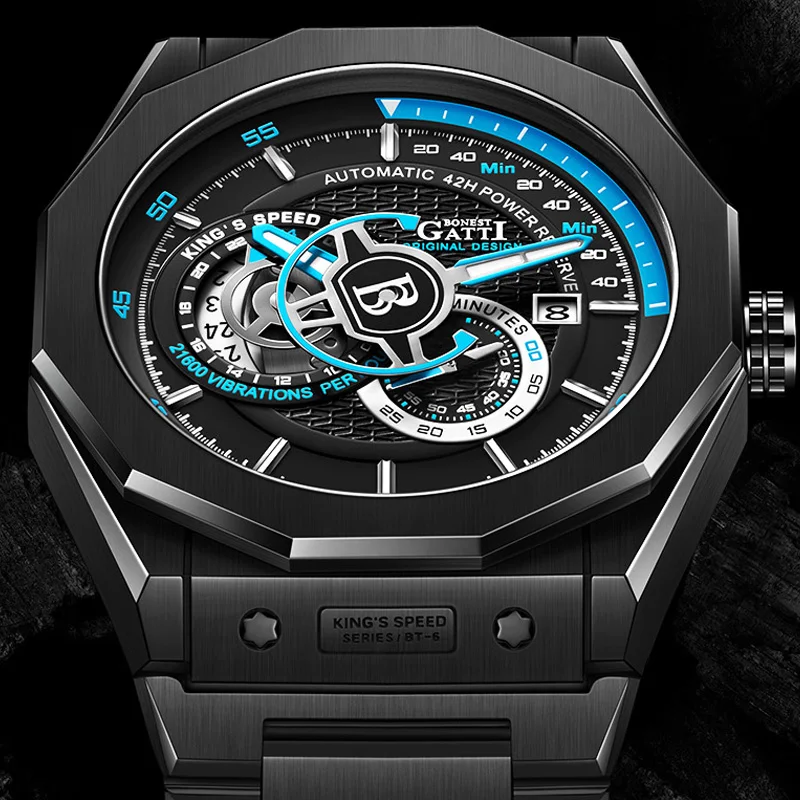 

BONEST GATTI Men Automatic Watch Luxury Watches Fashion Mechanical Wristwatch Stainless Steel Watches For Men