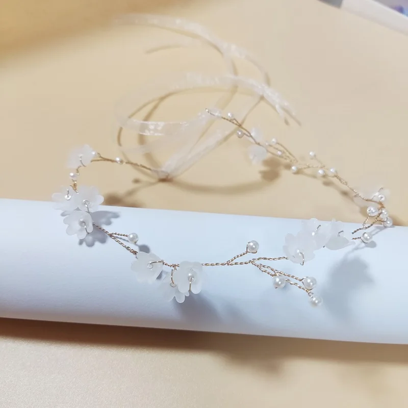 

Цветочные повязки на голову для невесты, свадебные аксессуары для волос, ручная работа, цветочные украшения с жемчугом, головные уборы для женщин и девочек