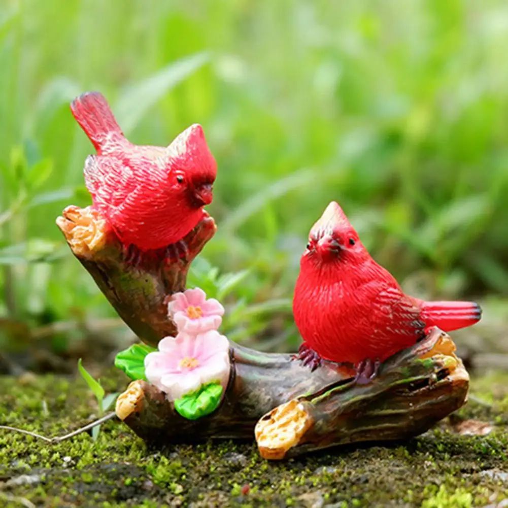 Bird Resin Ornament Resin Bird Sculpture Bird Figurine Resin Miniature Decorative Ornament on Branch Desktop Garden Statue