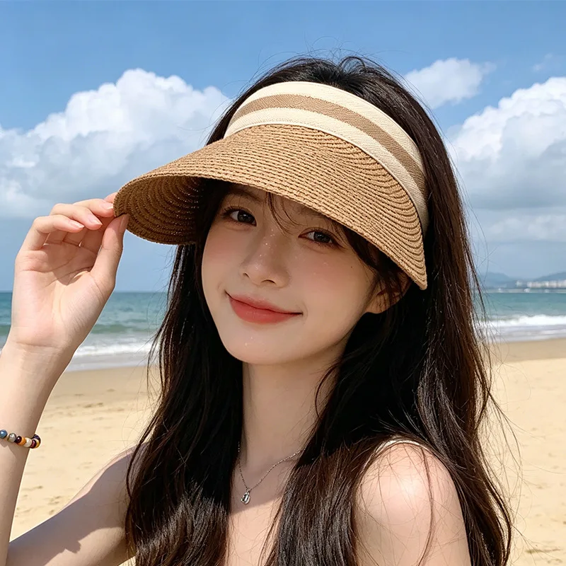 Customized Embroidered Logo Outdoor Sunscreen Ceiling Straw Hats Women's Summer Versatile UV Resistant Travel Sun Protection Cap view 5