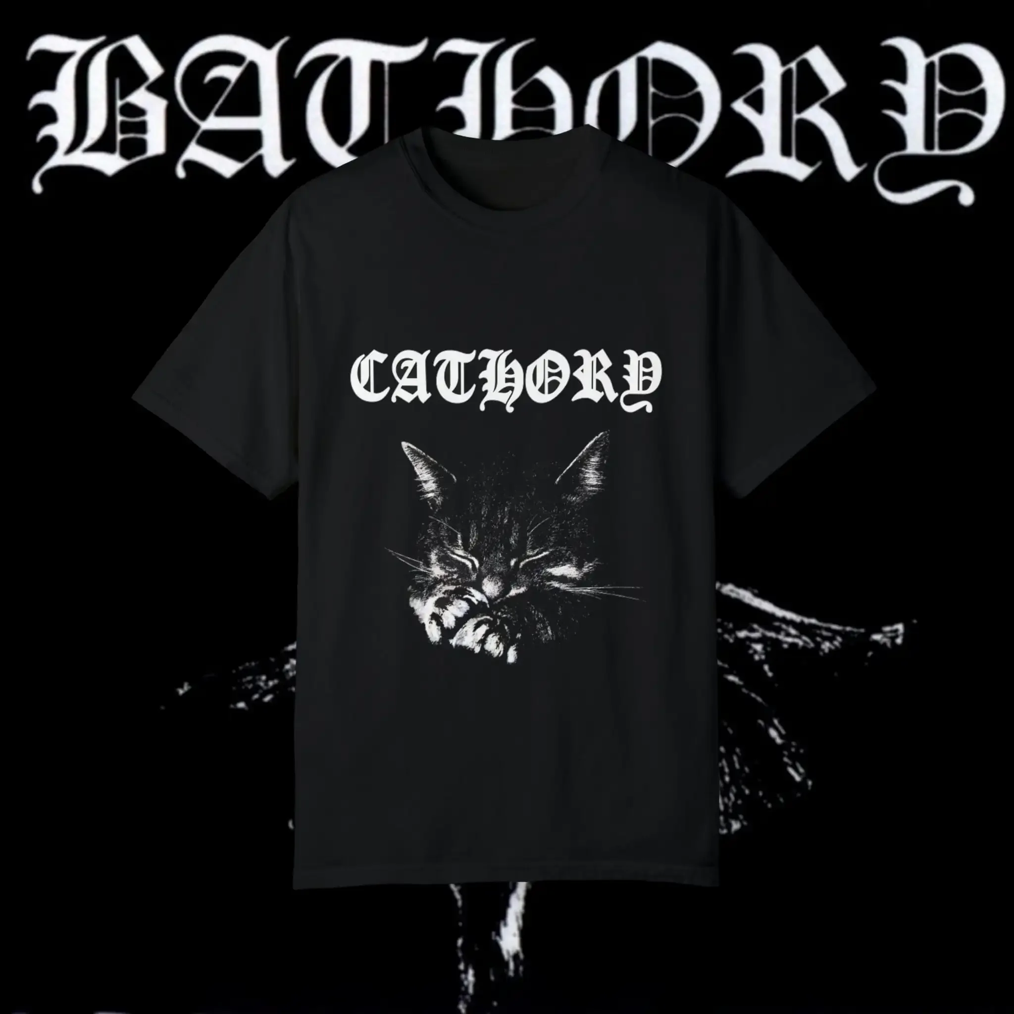 Bathory Cat Black Metal Cathory Metal Band Unisex Garment-dyed T-shirt