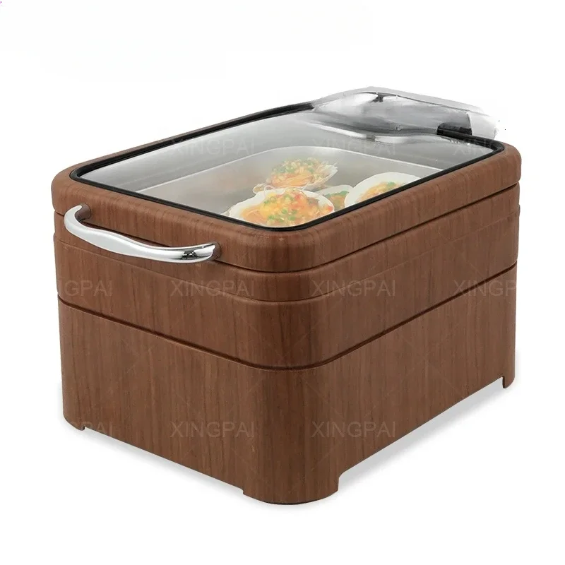 hotel restaurant supplies sapele wood mini rectangle buffet food warmer four liters chaffing dishes with glass lid