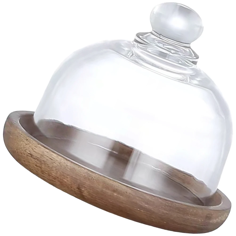 Plato para pastel con cúpula de cristal de madera de Acacia, soporte para postre, bandeja para comida, servidor de exhibición, dulces que sirve, Mini soporte para pastel cubierto de frutas