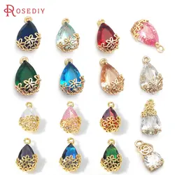 18K Gold Color Brass and Glass with Flower Drop Shape Charms Pendants High Quality Diy Jewelry Making Earrings Accessories
