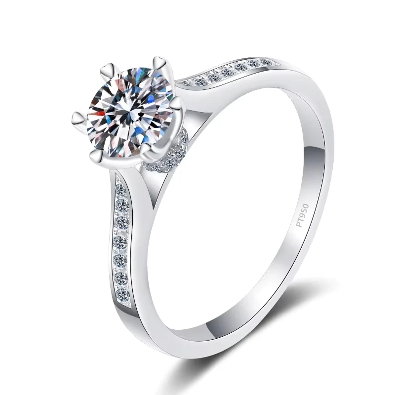 Geburtstagsgeschenk Platin PT950 Ringe für Frauen Edlen Schmuck Solitaire 1 Karat Moissanit Diamant Versprechen Ehering Mädchen Party