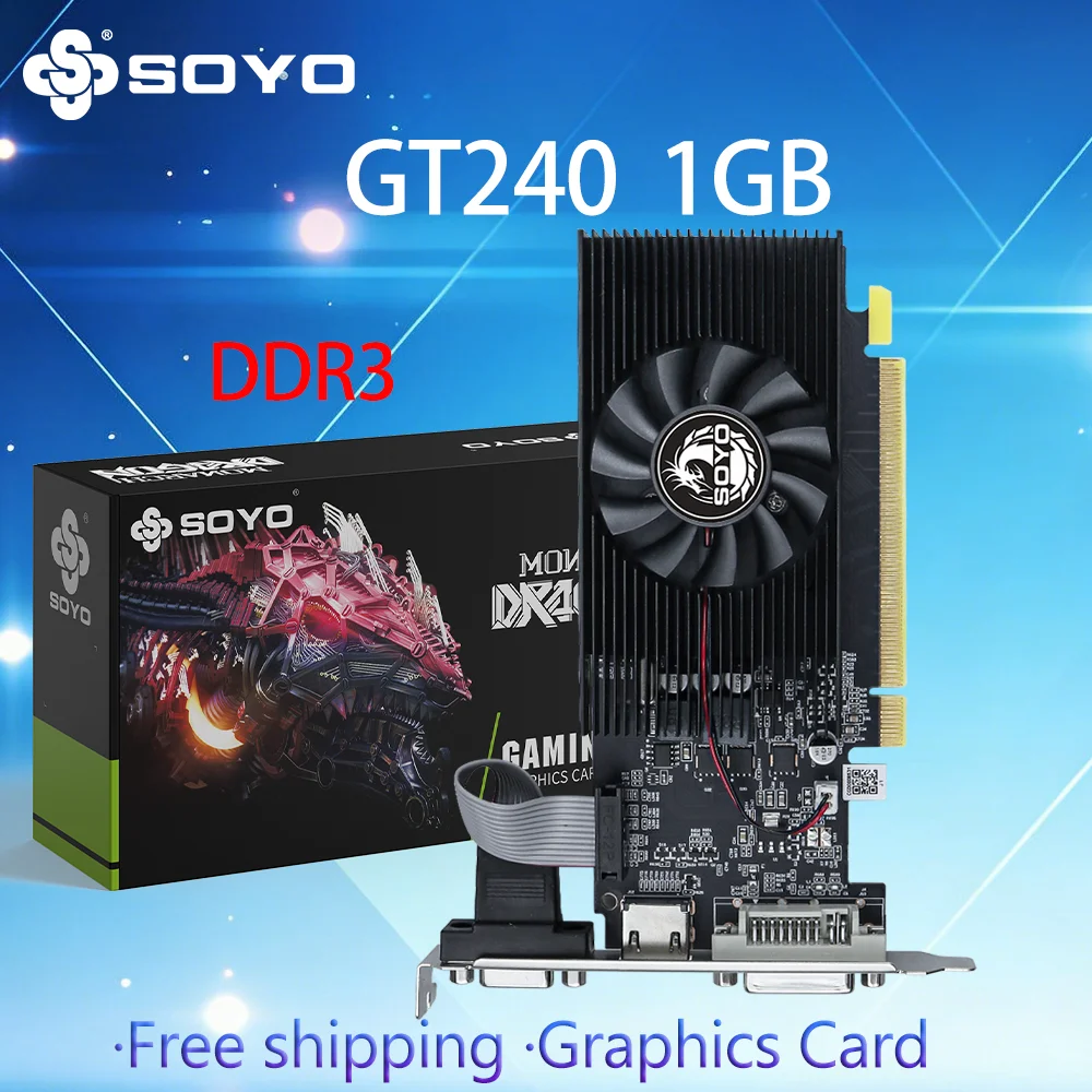 SOYO Graphics Cards NVIDIA GeForce GT 240 1G GDDR3 128bit DVI*1VGA*1 Video Card For Desktop Gaming Computer