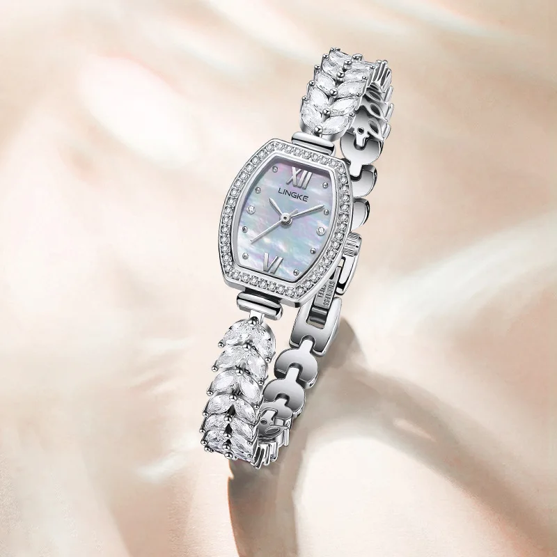 LINGKE Women Watch Stainless Steel Silver Bracelet Quartz Watch Luxury High Quality Fashion Rhinestone Lady Watches Reloj Mujer