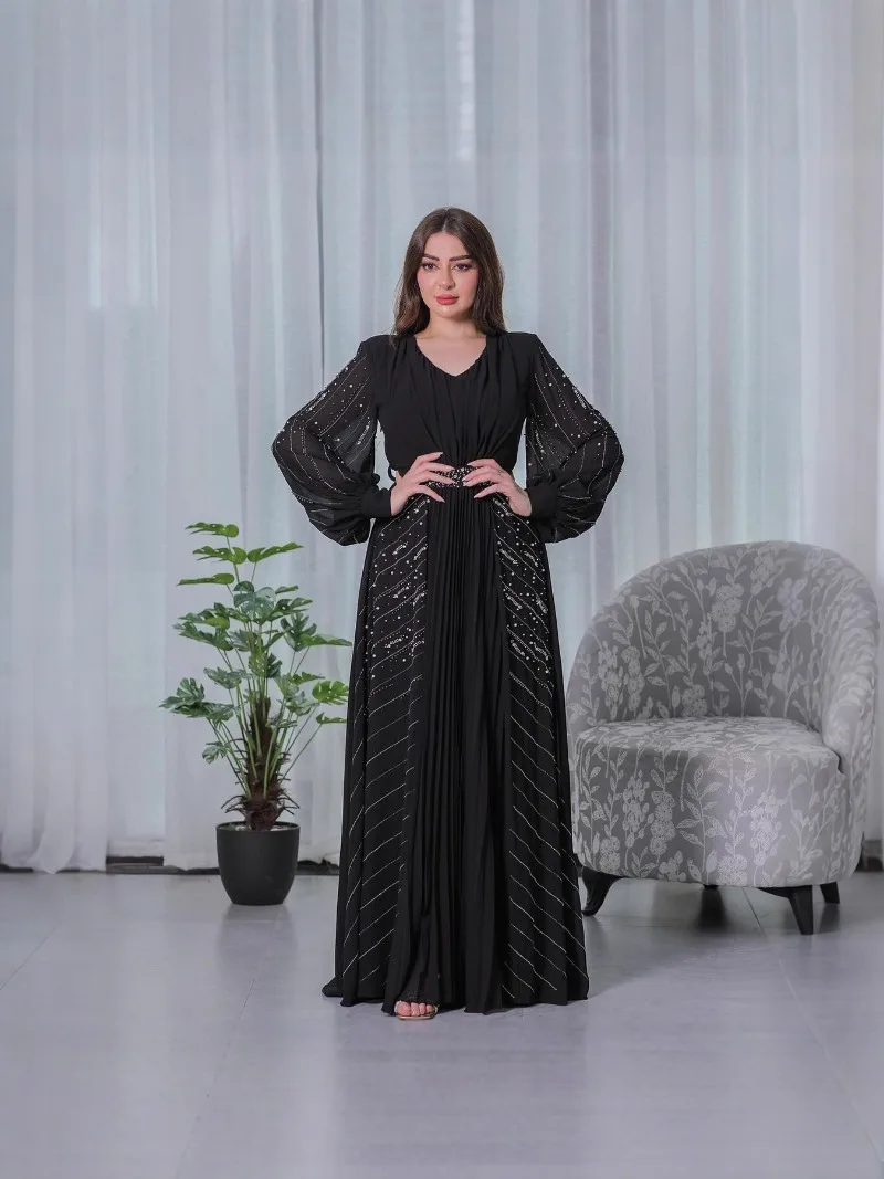 

Ramadan Diamonds Abaya Dubai Kaftan Muslim Women Maxi Dress Eid Djellaba Femme Musulmane Vestidos Islam Jalabiya Caftan Robe New