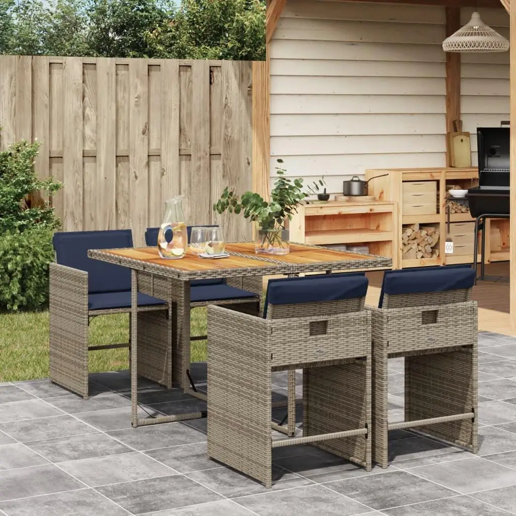 

5-Piece Gray Poly Rattan Patio Dining Set with Cushions - Stylish Outdoor Furniture