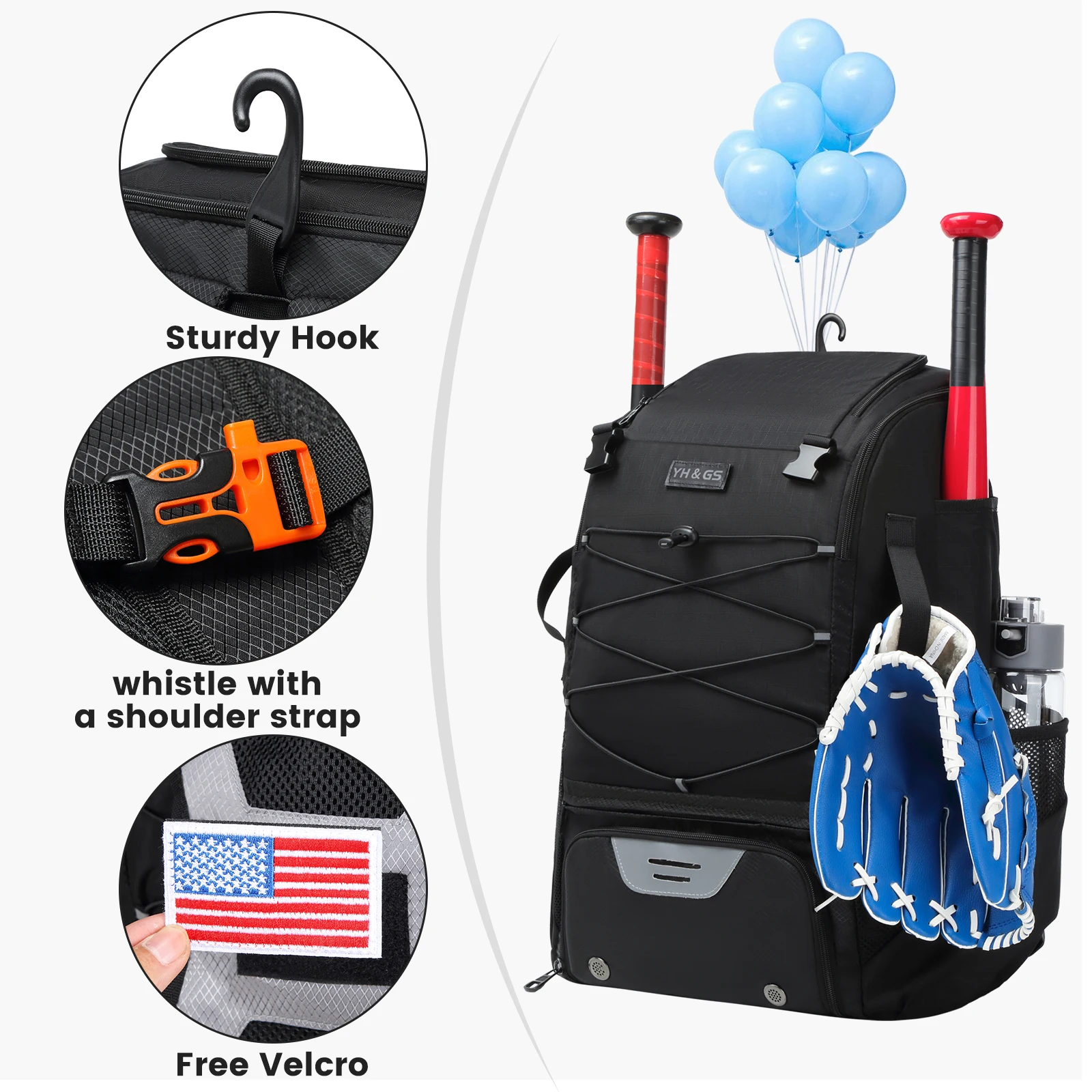 Saco De Equipamentos De Beisebol Com Compartimento De Sapato, Softball Bat Bag para Jovens, Mochila Desportiva De Grande Capacidade