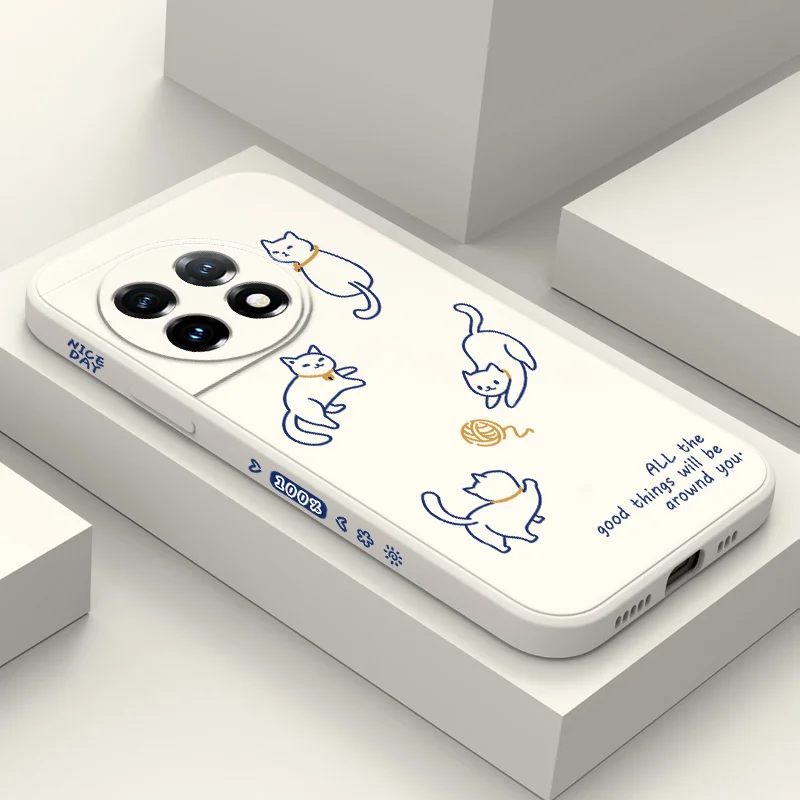 

Threadball Cat Phone Case For Oneplus 13 13R 12 12R 11 11R 10 10R 10T 9R 9RT 9 8T 8 7 7T Pro 5G Liquid Silicone Cover