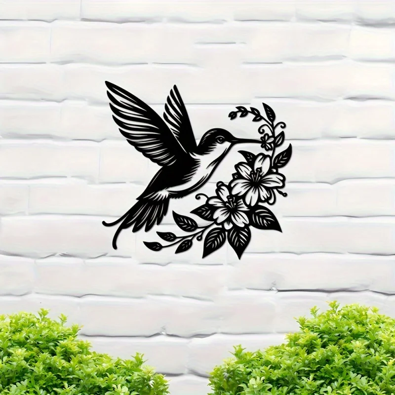 Elegant Metal Hummingbird and Floral Wall Art 1pc