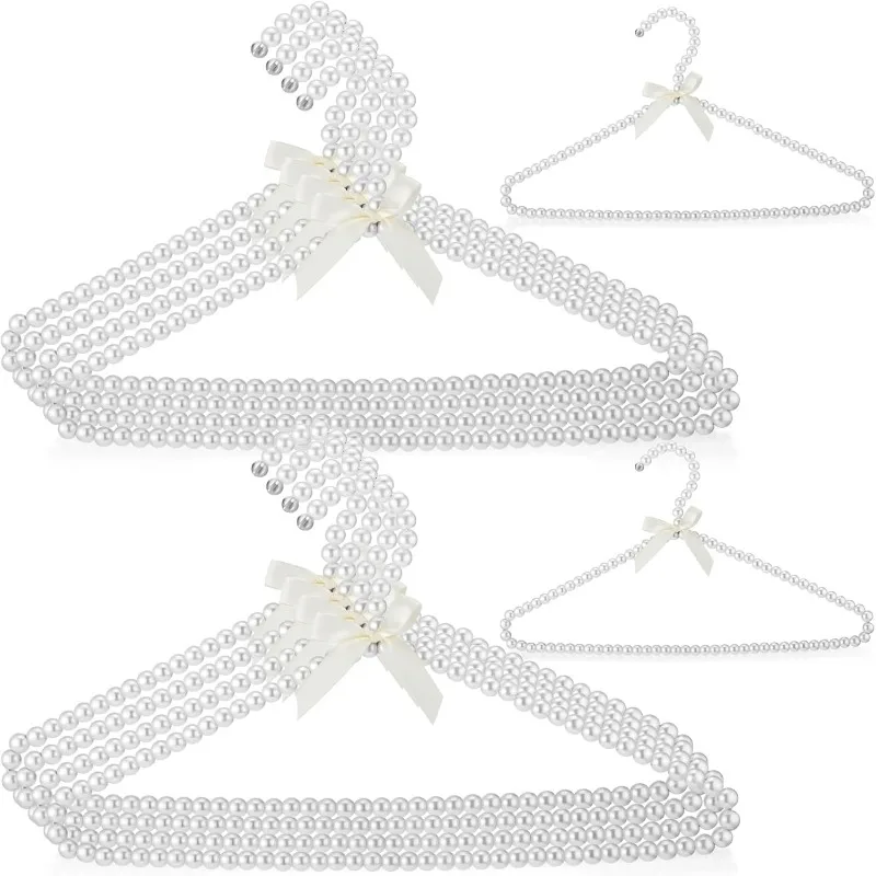 

1/2 Piece Pearl Clothes Hanger Beaded Clothing Hanger with Ribbon Bowknot Clothes Standard Hangers for Women Bride Wedding Dress