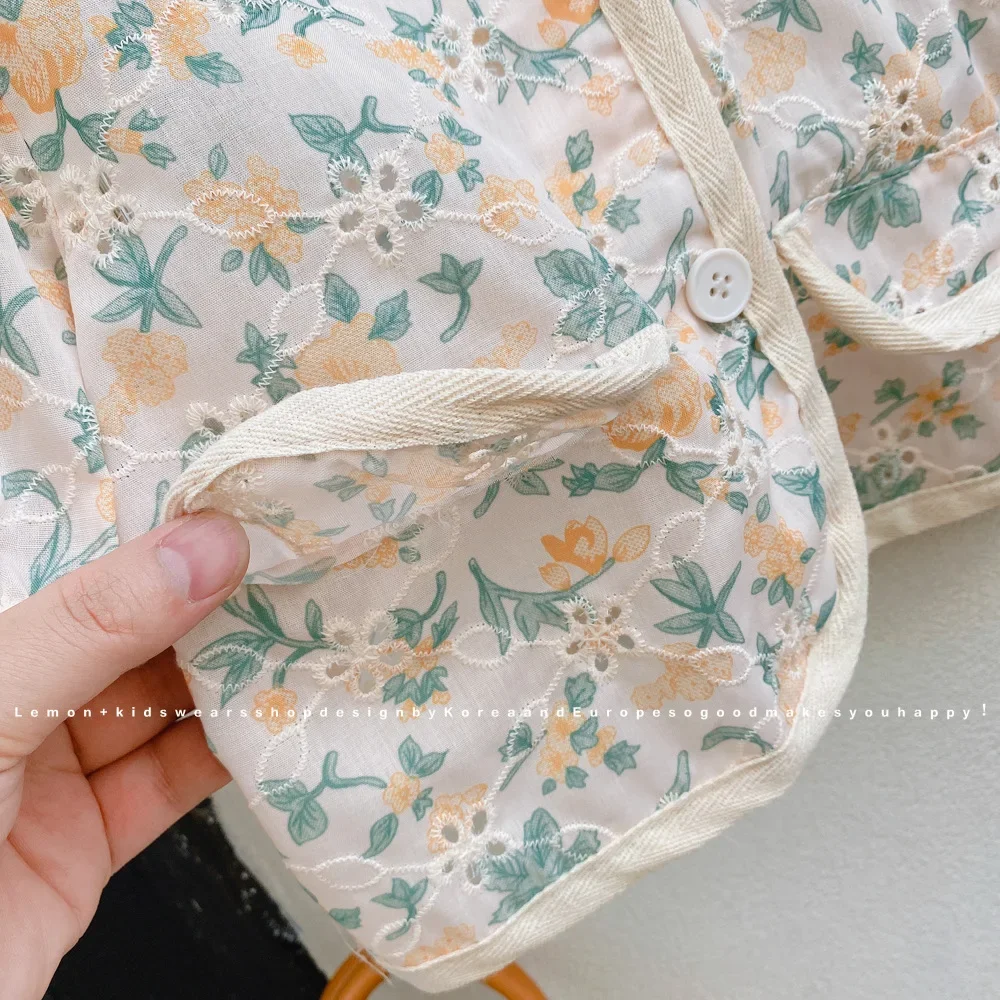 مجموعات ملابس الأطفال زهرة مطرزة قصيرة الأكمام أعلى + تنورة 2 قطعة مجموعات طفلة ملابس طفلة الزي مجموعة