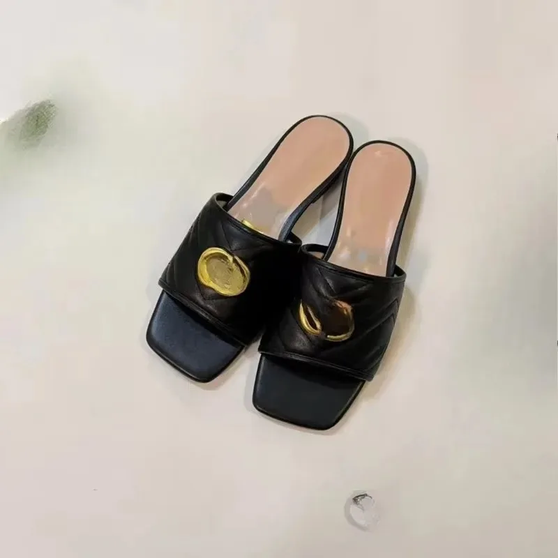 Summer Square-Toe Embroidered Buckle Flat Sandals Non-Slip Outdoor Slippers for Women Men Beach Walking