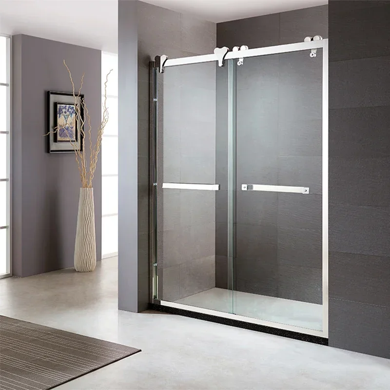 Modern Tempered Glass Sliding Door Rectangle Shape Waterproof Matte Black stainless steel frame shower door for hotel