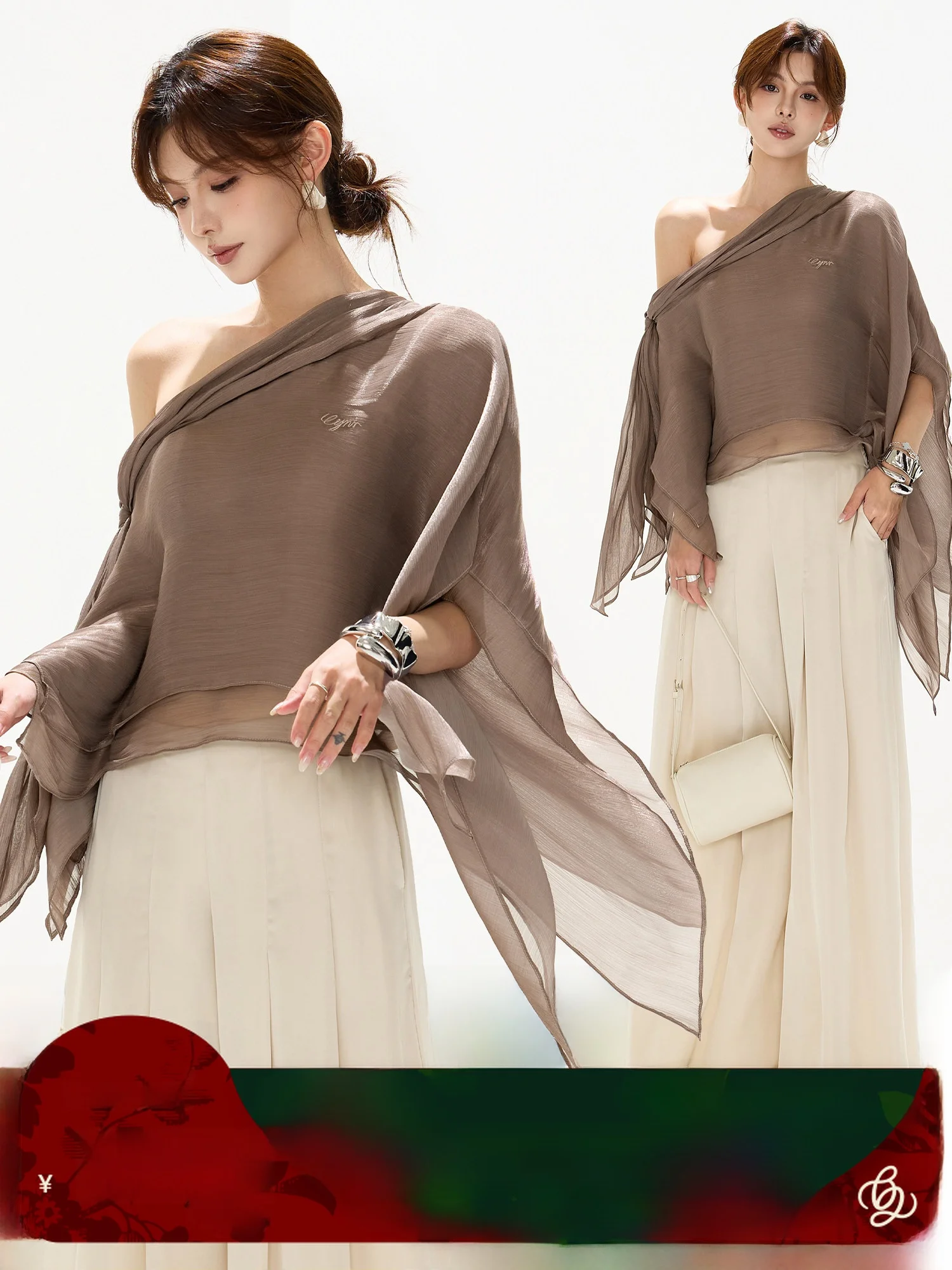 

Ele Loose Fit Draped irt Conceal Meat Slimming Draped Top Asymmetrical oulder Bellova Polyester Summer T-irt for Women