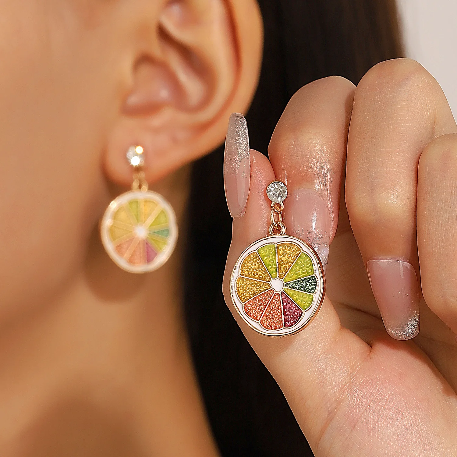 New Spring/Summer Seven Color Lemon Holiday Style Colorful and Sweet Temperament Fresh and Sweet Grapefruit Earrings for Women