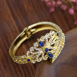 Sunspicems Elegent Morocco Bangle Gold Color Women Cuff Bracelet Full Rhinestone Arab Ethnic Wedding Jewelry Lover Gift