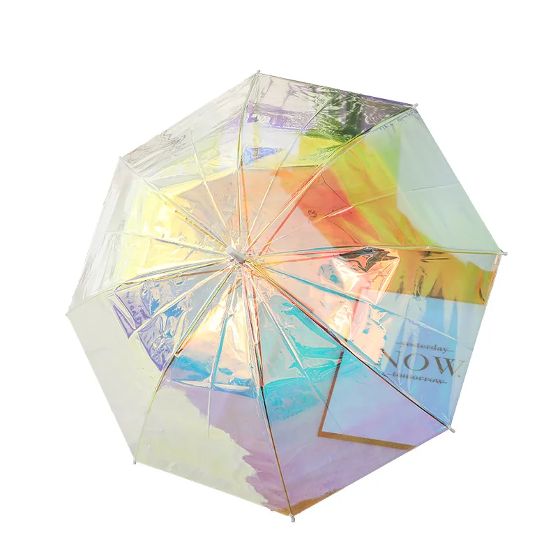 Laser Semi-Auto Transparent Umbrella Fashion Colorful Long Handle Umbrella