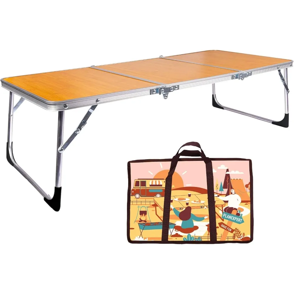 

Folding Camping Table,3 Feet Portable Outdoor Table with Aluminum Legs,3 Fold Lightweight Beach Table with Handle