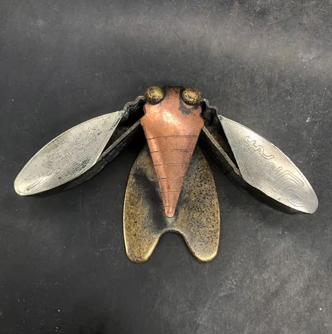 Handmade Insect Cicada Shape Rare Chinese Pure Copper Ink Cartridge Ink Box