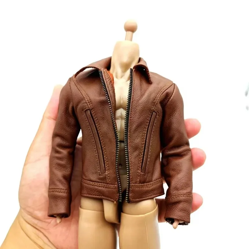 1/6 Scale Male Fashion Brown Pu Leather Jacket Coat Clothes Model
