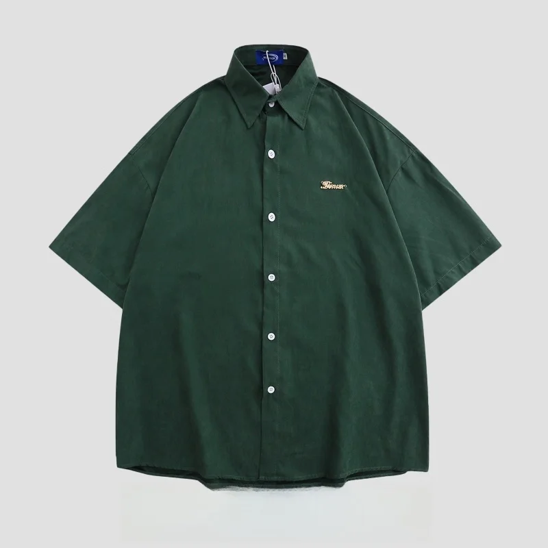 Mr. WH Velvet Simple Street Design Short Sleeve Men's Summer Vintage Loose Casual Versatile Shirt Youth Fashion Polyester Fiber