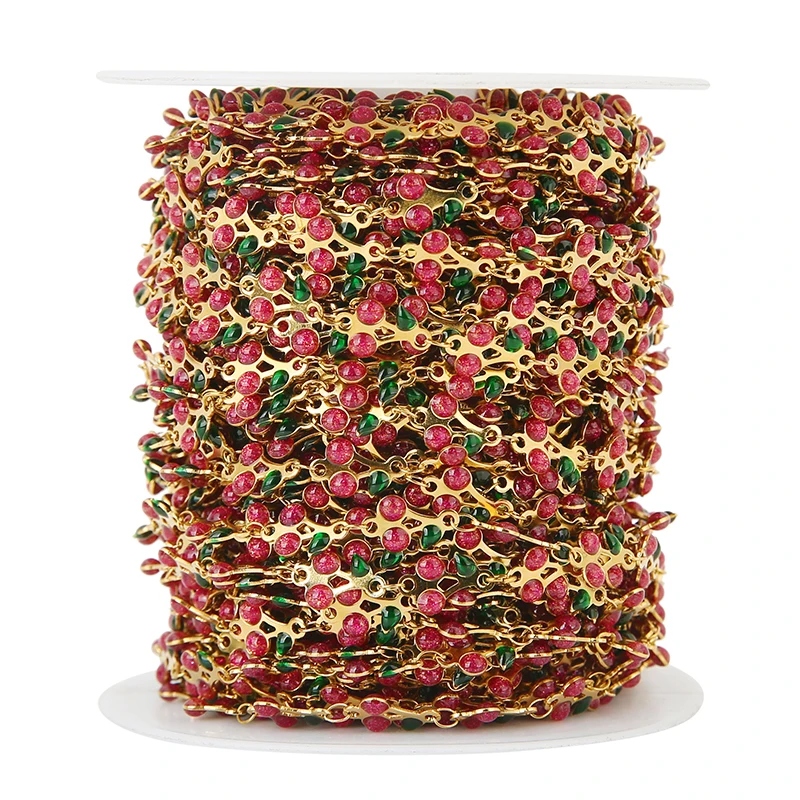 Catena di ciliegie smaltate in acciaio inossidabile da 1 metro per collana fai da te, bracciale, creazione di gioielli da donna, ricerca di accessori per catene colorate
