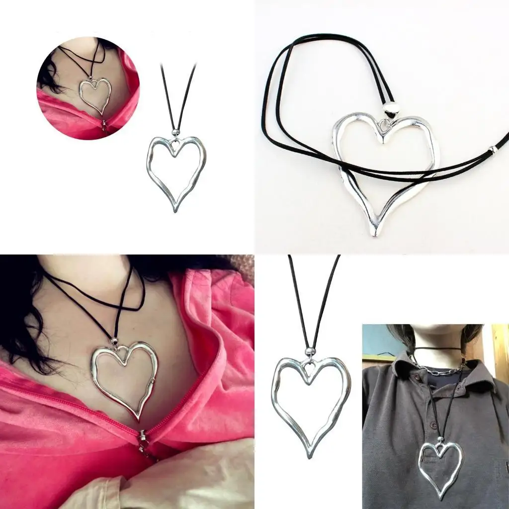 

31BB Women Choker Irregular Heart Shaped Pendant Necklace Chain Choker Necklaces