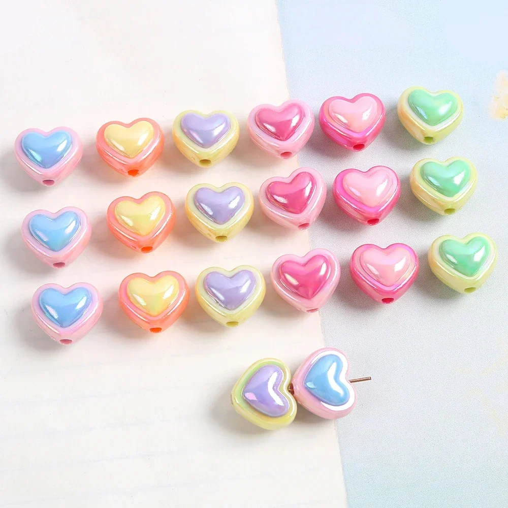 

10pcs/set Acrylic AB Dazzle Love Heart Star Loose Beads Two Color Bracelet Keychain Pendant DIY Jewelry Making Accessories