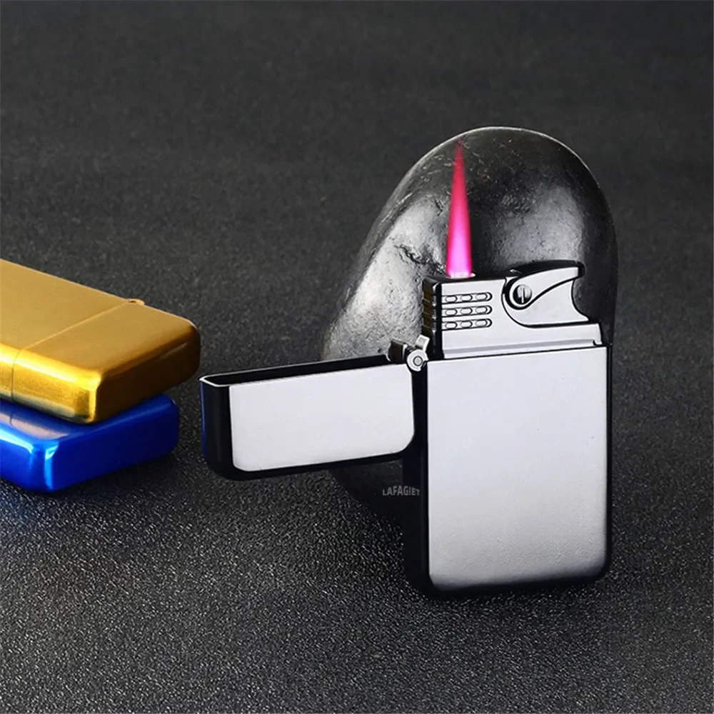 Luminous Red Fire Gas Lighter Glowing Refillable Butane Adjustable Windproof Straight Fire Jet Flame Lighter Cigarette Accessory