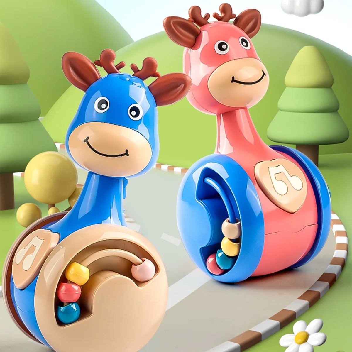 Mainan pendidikan dini bayi, Tumbler rusa multifungsi 1 buah untuk anak laki-laki dan perempuan