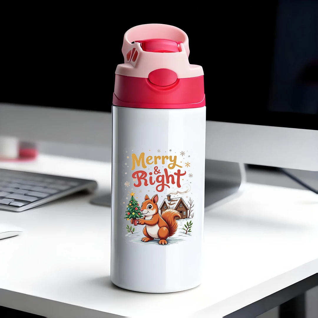 

304 stainless steel thermal cup cute squirrel Christmas cup kids straw cup Christmas gift Merry Right festive illustration st