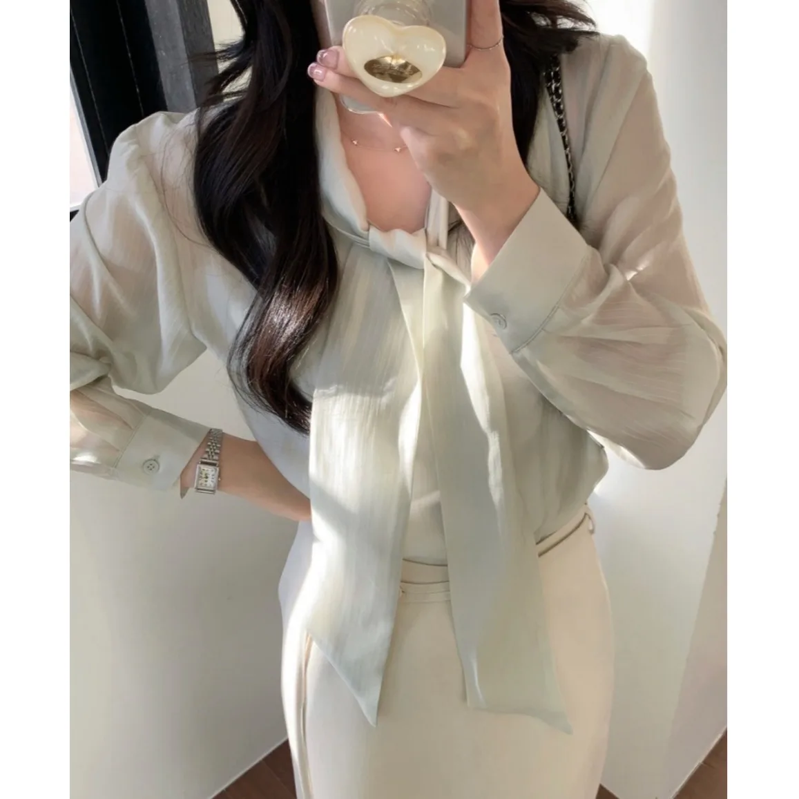 

Spring New Style Gentle Wind Shirt Versatile Ribbon Shirt Korean Style Breathable Comfortable Women's Casual Shirt
