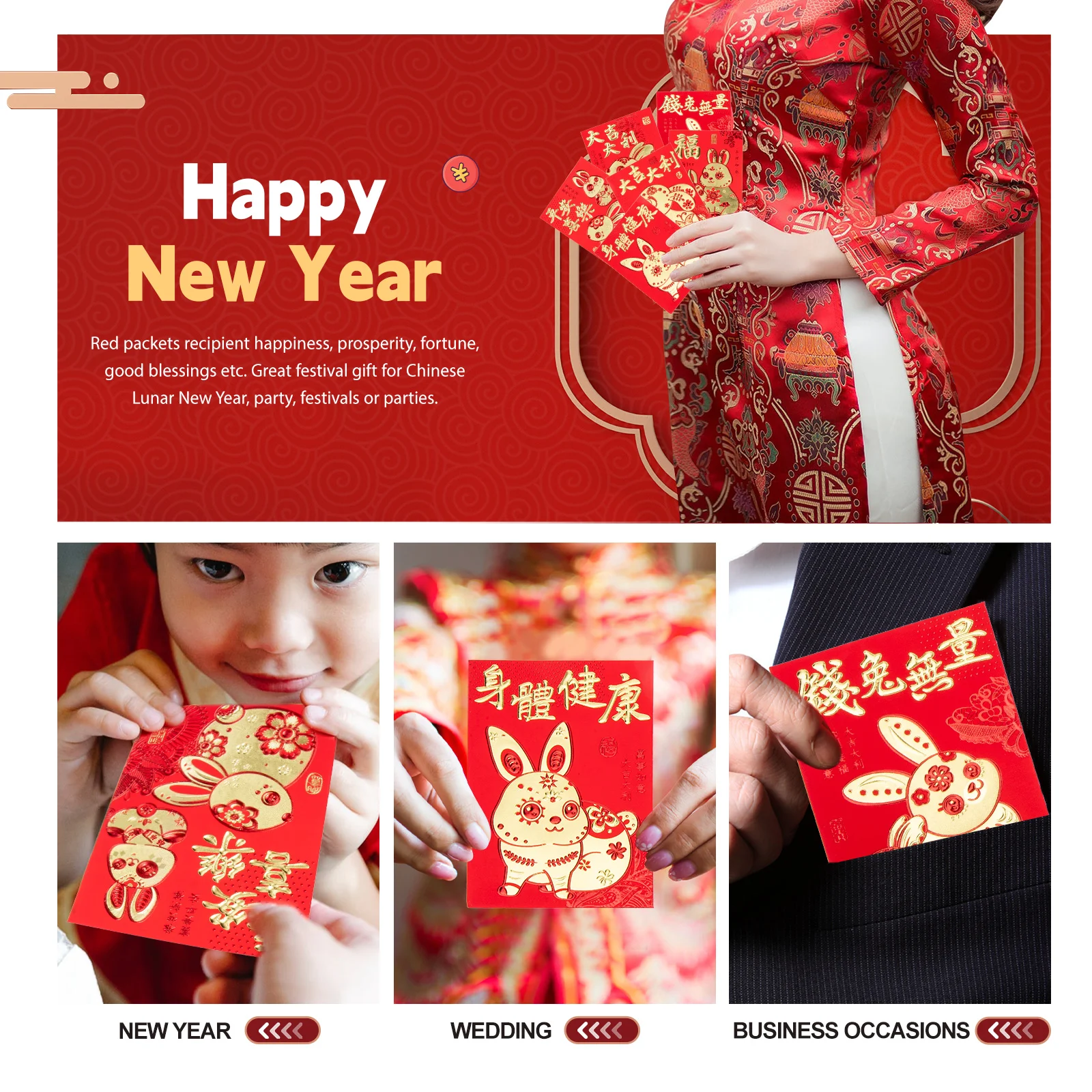 

Creative Cartoon Red Envelopes Rabbit 2023 New Year Money Pouch Pocket Chinese Festival Supplies Spring Packet