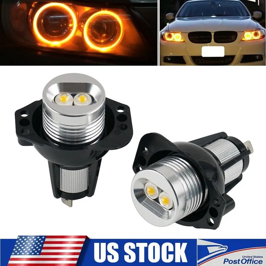 2x Amber Yellow LED Marker Angel Eyes Halo Ring Lights Bulbs Fit For BMW E90 E91