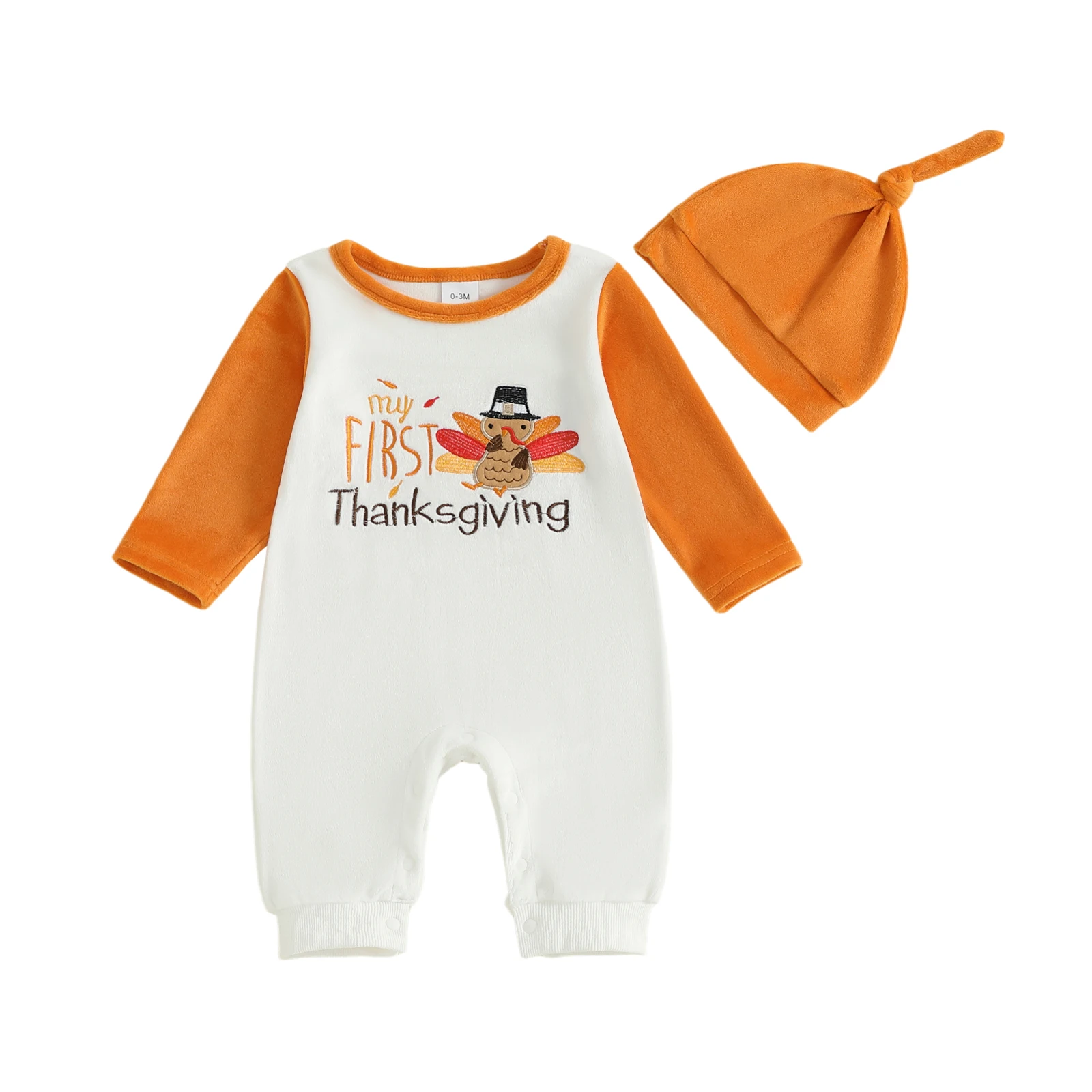 

Комплект детского комбинезона и шапочки с вышивкой в Турции на День Благодарения, длинными рукавами и флисовым материалом для мальчиков и девочек