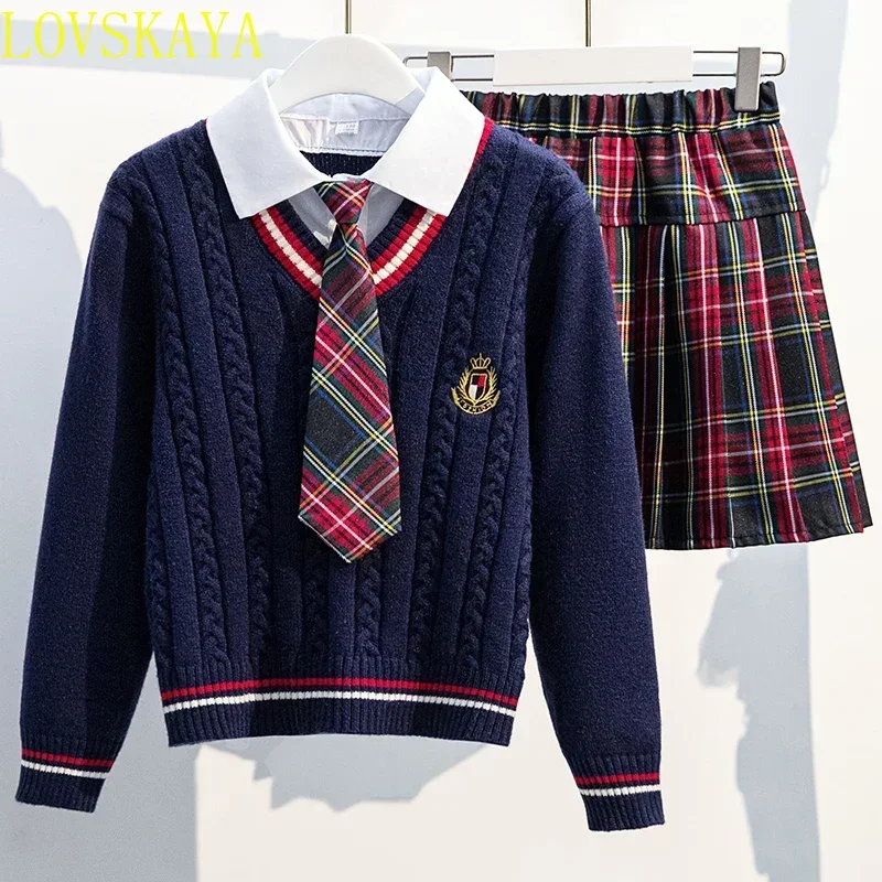 Ensemble d'automne pour enfants, uniforme scolaire pour filles, Double ensemble, vêtements de Style scolaire pour enfants, vêtements de lycée, 2024