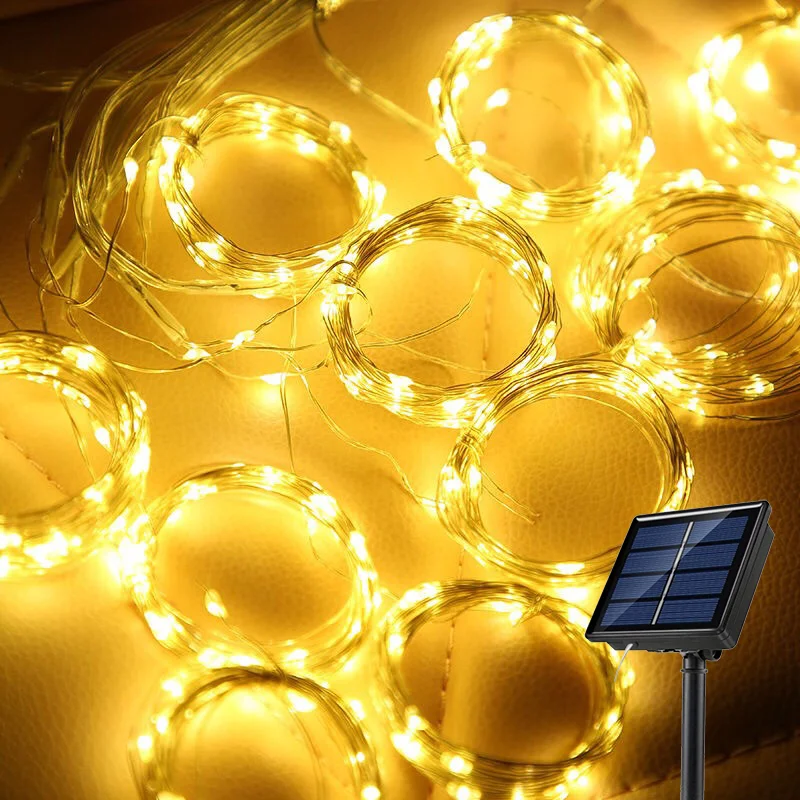Solar LED Vorhang Licht Outdoor Girlande Solar Fee String Licht Pavillon Garten Party Urlaub Weihnachten Decor Kupfer Draht Lampen – Detail 16