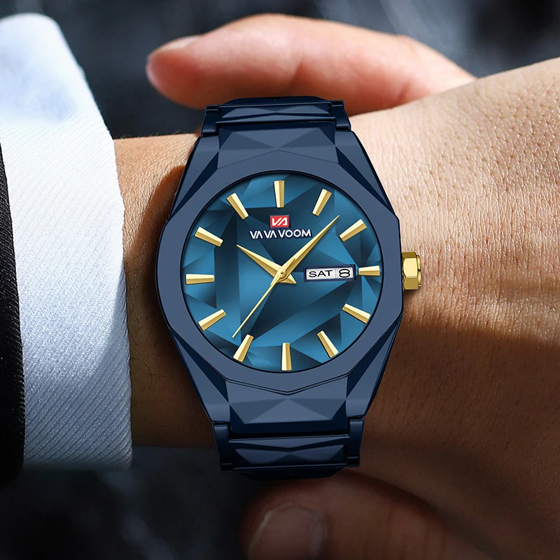 ساعة رجالية للأعمال والترفيه بتقويم مزدوج مقاومة للماء وحزام من الفولاذ المقاوم للصدأ ومينا متغيرة الألوان وساعة كوارتز هدية على مدار الساعة #3