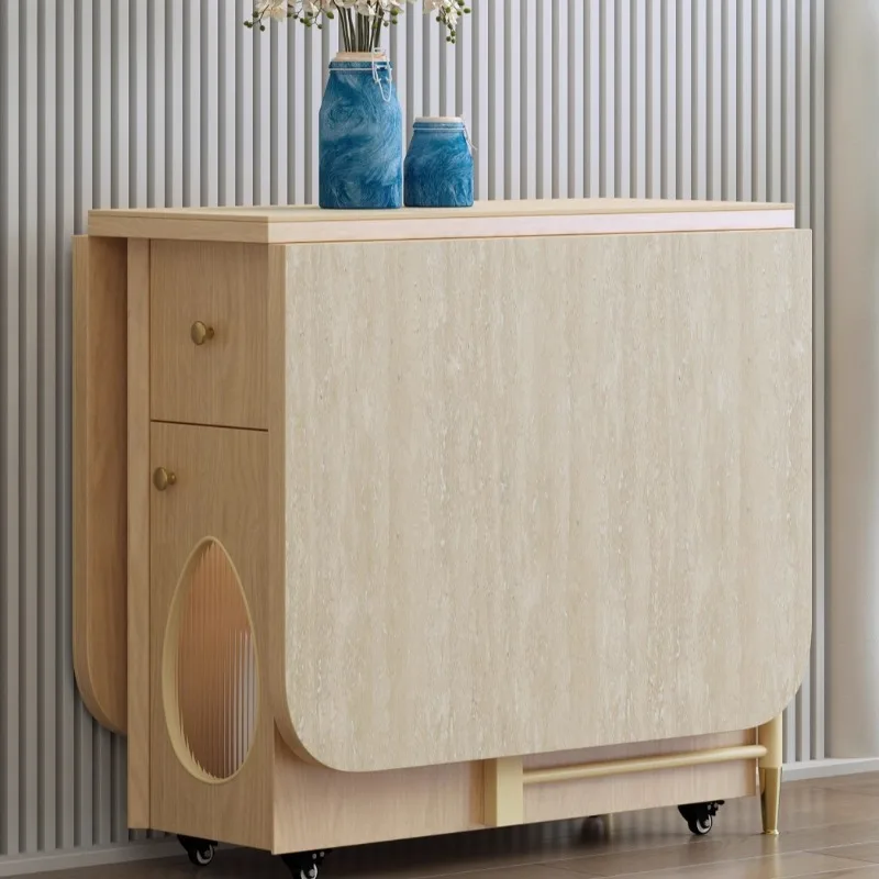 

Foldable dining table Household modern simple log style dining table, can be stored mobile and retractable