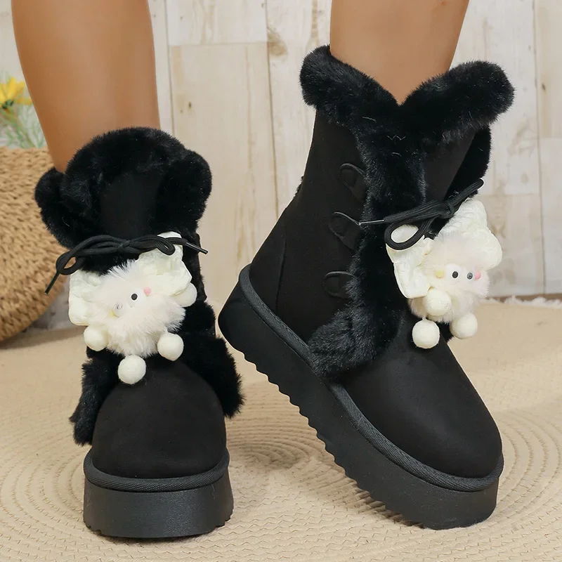 الدافئة رشاقته أفخم الثلوج أحذية النساء 2025 الشتاء لطيف الكرتون سميكة القاع حذاء من الجلد امرأة فو الجلد المدبوغ عدم الانزلاق أحذية قطنية #6