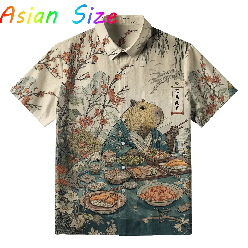 2025 noticias hawaianas Anime Capybara Camisa de hombre divertida Capybaras Impresión 3D solapa un solo botón playa Hawaii camisas Unisex Y2k Camisa