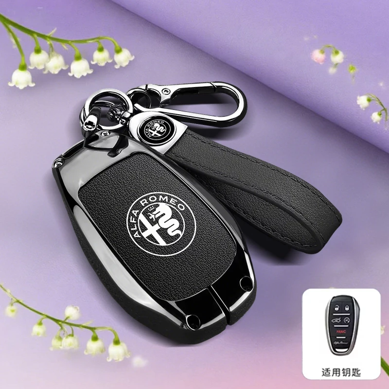 

2026 Горячая наклейка, 5 кнопок для Alfa Romeo Stelvio Giulia 2017-2024 4C, кожаный чехол из цинкового сплава с дистанционным управлением для автомобиля, защитный чехол Co
